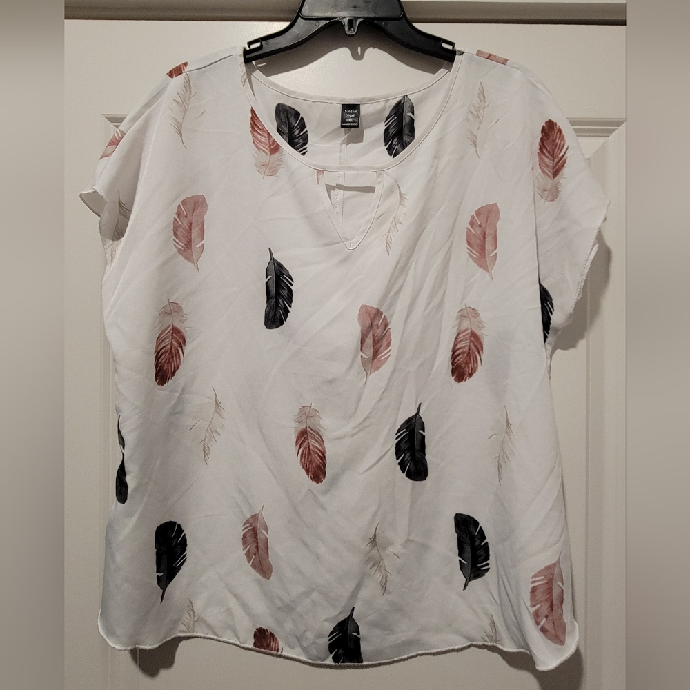SHEIN White and Pink Wrap Blouse Relaxed Style